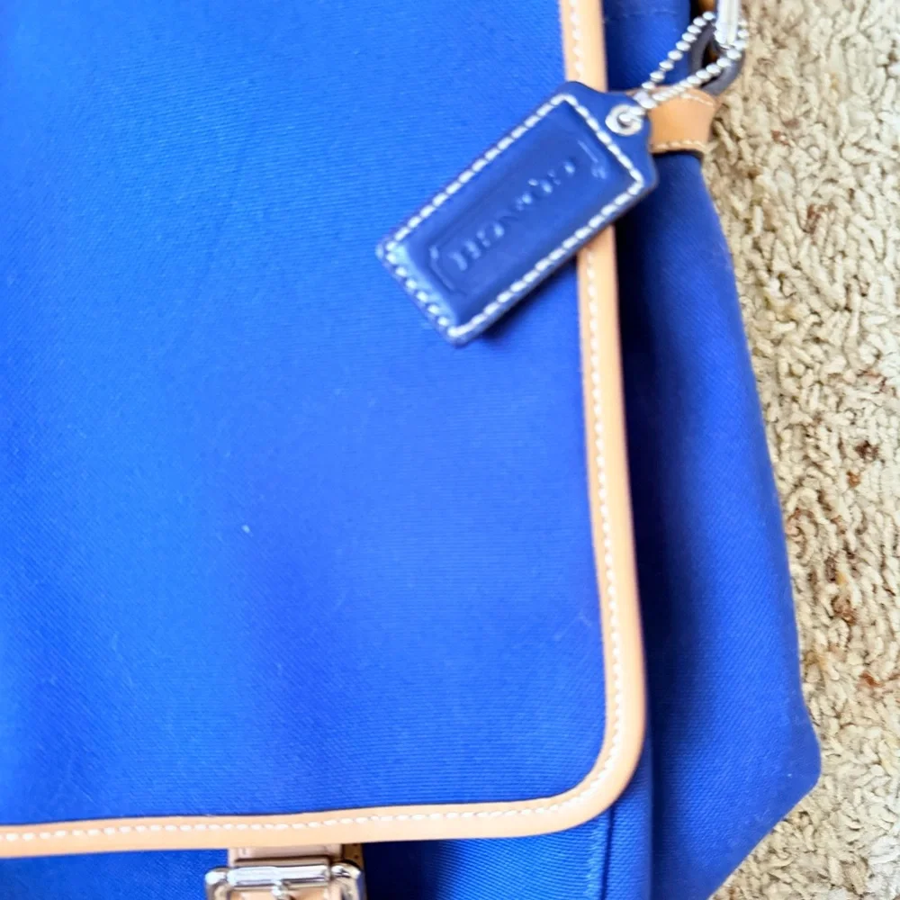 Vintage Coach Voyager Blue Canvas Messenger Bag Stripe